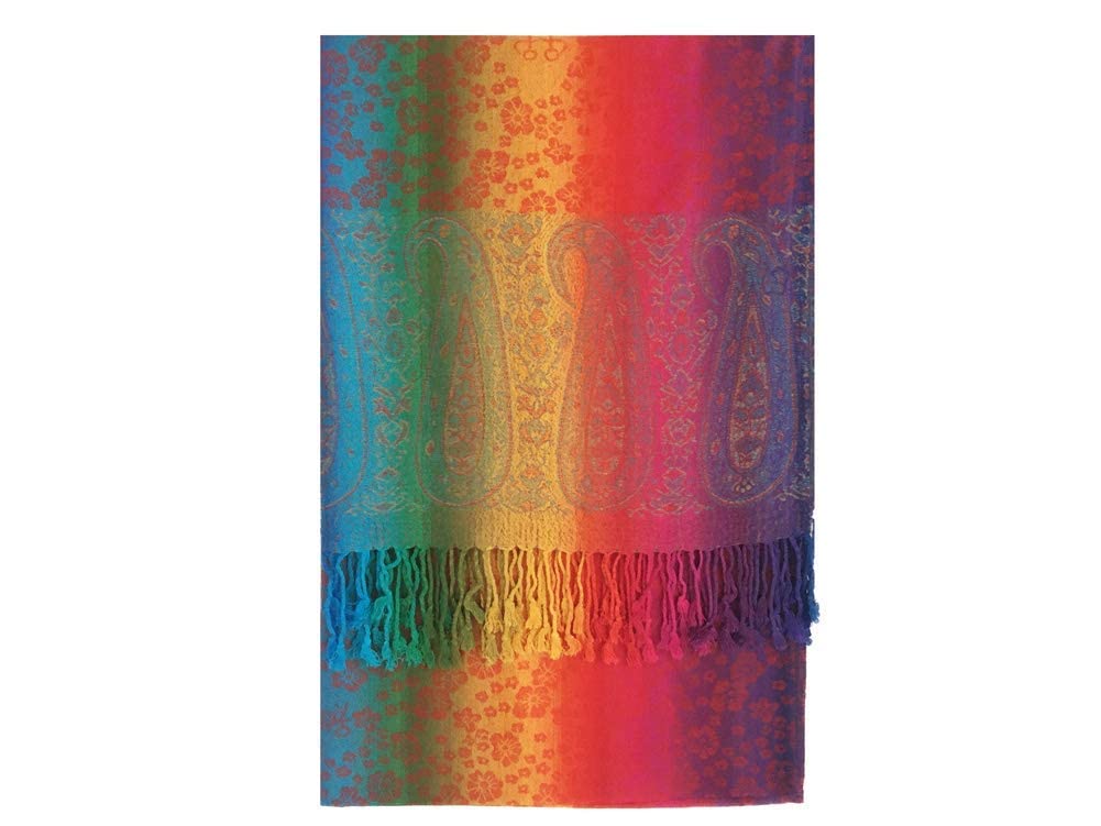 InStyle Bags Women's Large Multicolour Pashmina Shawl, Rainbow Coloured Pashmina Scarf, Multi Colour Paisley Pashmina Scarf (pink floral paisley)
