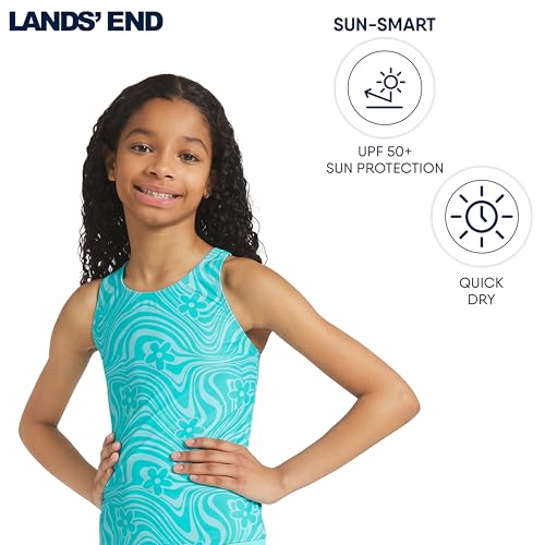 Image of Lands' End Girls' UPF 50+ Swim Bikini Bottom and Racerback Tankini Set