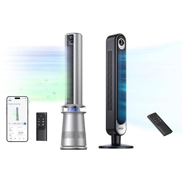 Dreo Air Purifier Tower Fan 45 2-in-1 Smart Fan for Bedroom and 42 Cruiser Pro T1 Quiet Oscillating