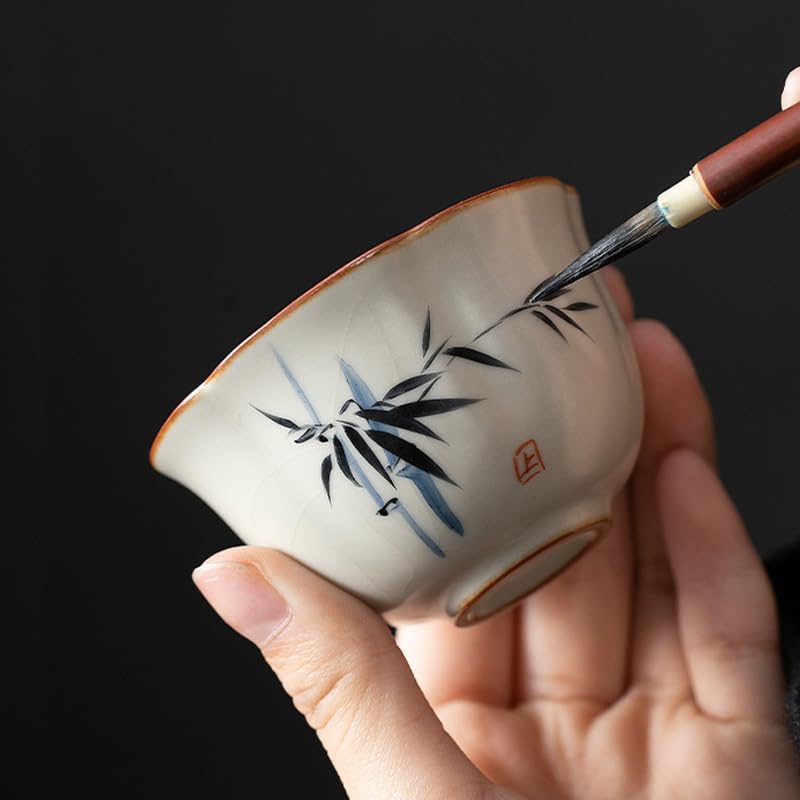 GSOUL Kungfu Tea cup Beige Ru Kiln Master Cup Personalized Hand-painted Celadon Tea Cups Single Small Size Tealight Ceramic Small Tea Cups