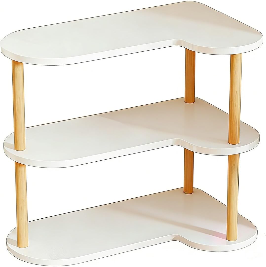 Desktop Bookshelf Organizer, Multi Tier Space Saving Corner Shelf, Thickened Wood Board Structure, Small Bookcase for Office, Home, Dorm(White,15.3 * 8.4 * 16.9in)