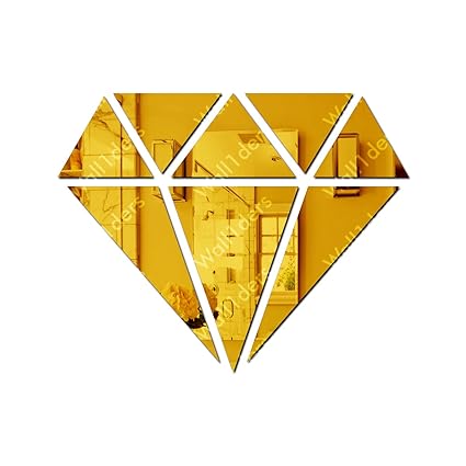 Wall1ders Diamond Shape Mirror Stickers for Wall, Acrylic Mirror Wall Decor Sticker,(Size - 28 x 22 cm) (Golden)