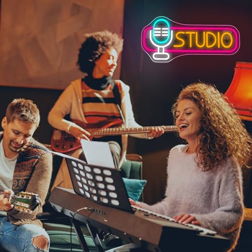 Image of Studio Neon Sign for Wall Decor Battery or USB Powered on Air LED Light Sign Recording Light Sign for Live Room Game Room Broadcasting Room Music Studio Bedroom