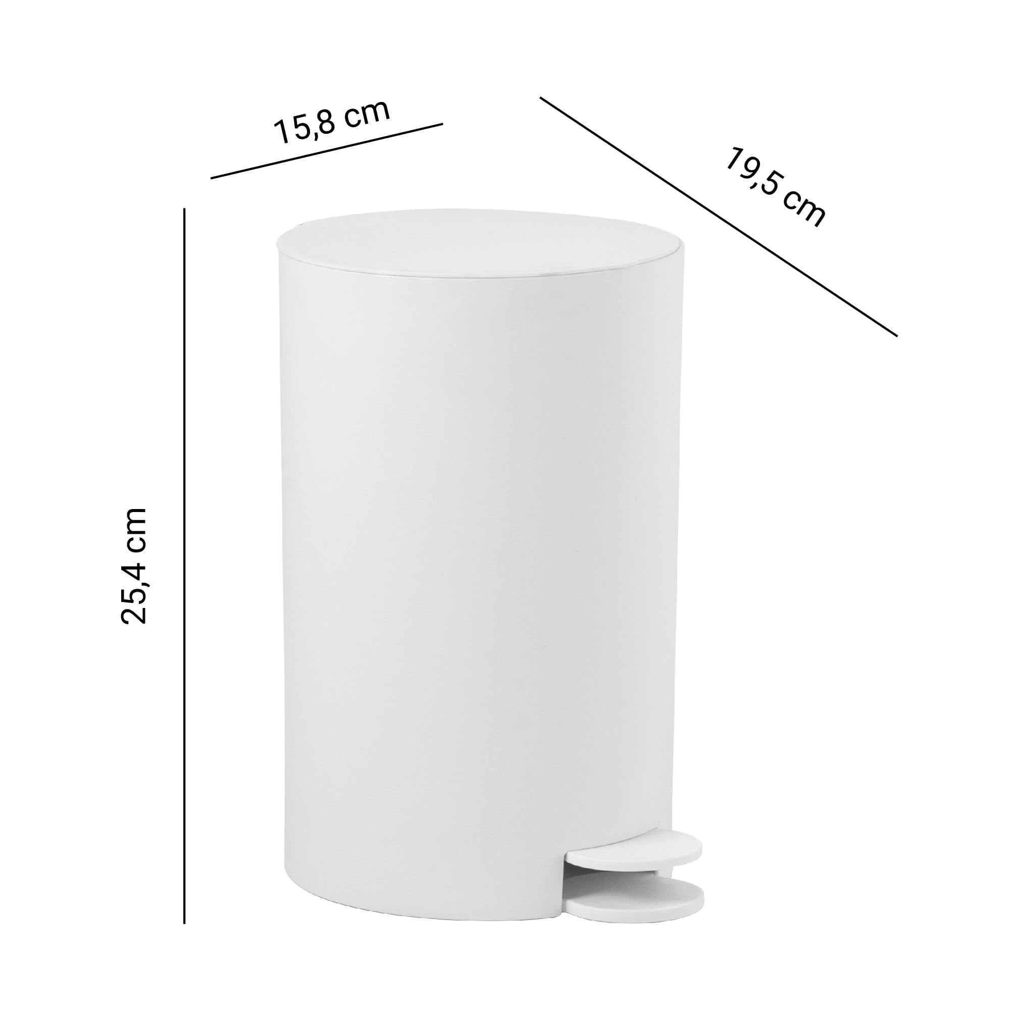 Gedy SHARON Papelera de baño con pedal 3L - Cubo de basura compacto con cubo interior extraíble, Fabricada en resinas Termoplásticas, 15,8 x 19,5 x 25,4 cm, Blanco mate