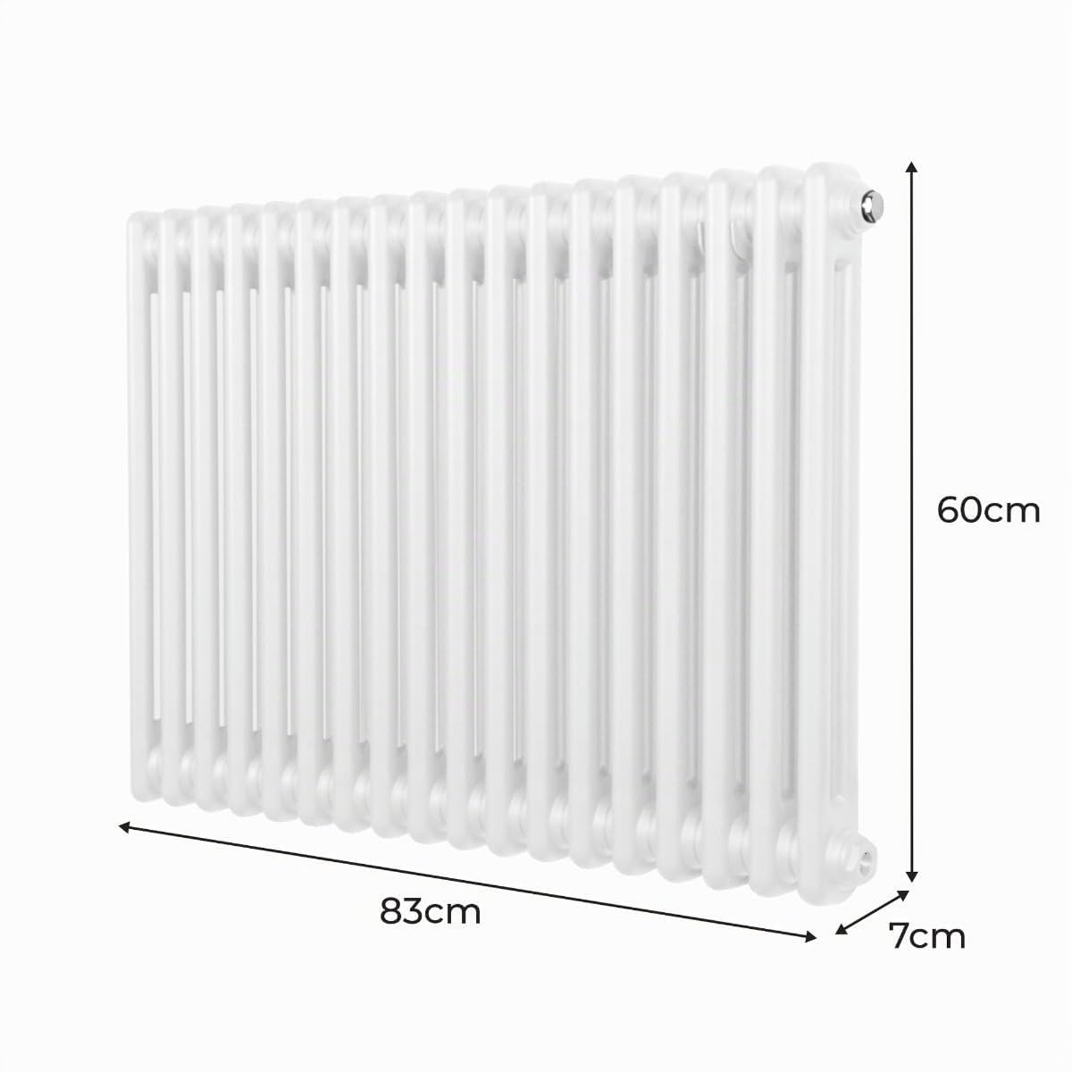 Radiador Tradicional Horizontal de 2 columnas 600mm x 832mm | Blanco | Acero | Montado en pared | Kit de fijación y soportes + Cepillo de limpieza GRATIS | Calefacción estufa calefactor