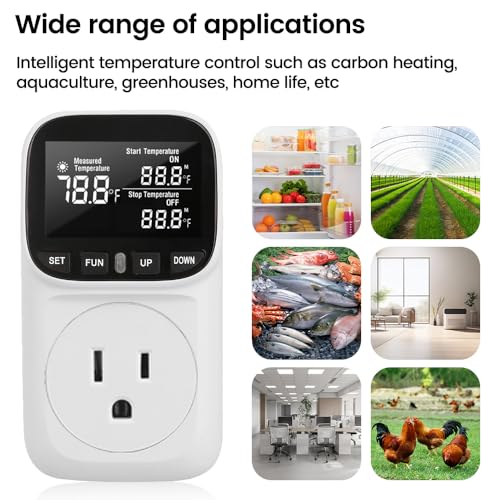 Image of Diymore Digital Plug in Thermostat Outlet Temperature Controller Electric Digital Thermostat Heating Cooling Mode Timer Socket 120V Heating Cooling Control 110V 15A Celsius Fahrenheit Display, White