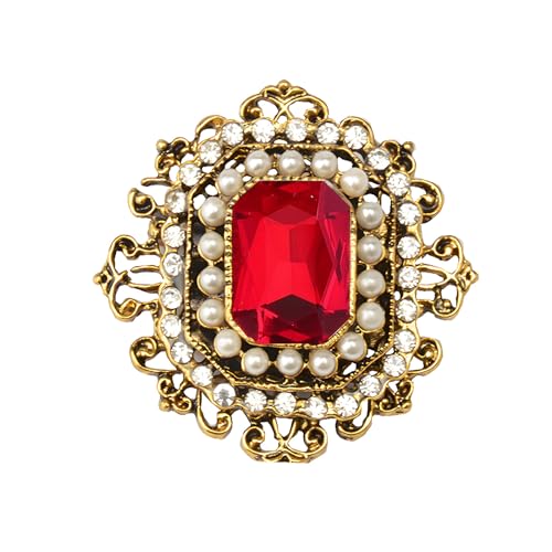 Image of WCRAZYE Antique Rhinestone Brooch Pin for Women Girls Gold Tone Vintage Baroque Rectangle Crystal Shell Pearl Boho Victorian Style Brooches Lapel Pins Elegant Wedding Christmas Festival Ornament Jewelry Gift