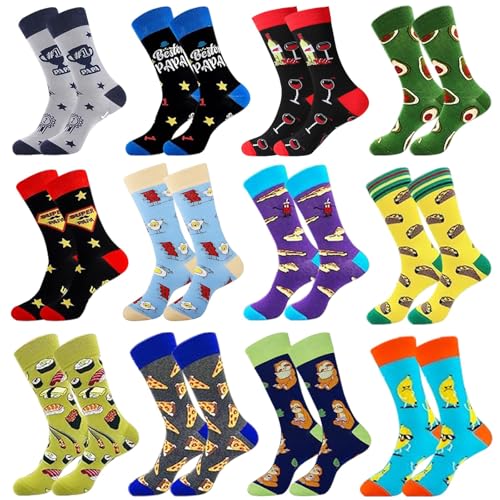 QUOTRE 12 Pares Calcetines Divertidos Hombre Calcetine de Algodón con Dibujos 36-44 Antideslizantes Calcetines Colores Regalo para Hombres