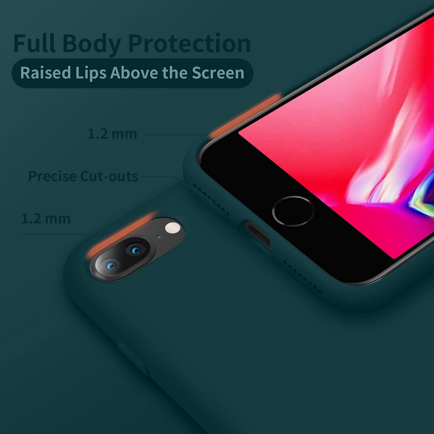 Cordking Designed for iPhone 8 Plus Case, Designed for iPhone 7 Plus Case, Silicone Ultra Slim Shockproof Phone Case with [Soft Anti-Scratch Microfiber Lining], 5.5 inch, Teal