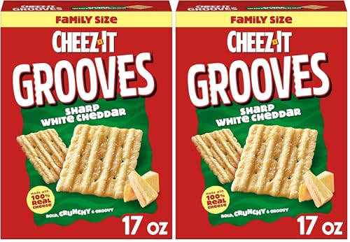 Cheez-It Grooves Crunchy Cheese Crackers, Snack Crackers, Lunch Snacks, Family Size, Sharp White Cheddar, 17oz Box (1 Box) (Pack of 2)