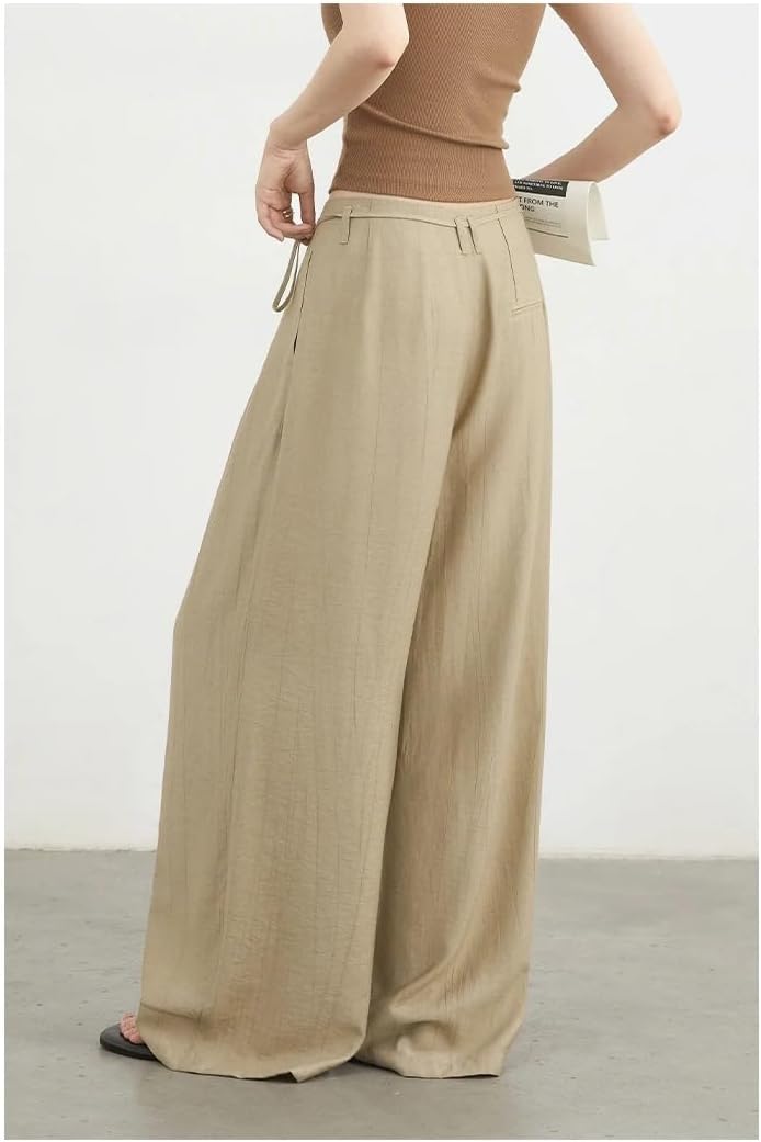 Women's Pant Loose Casual Linen Wide Leg Lace Up Trousers Female Pants Spring Autumn
