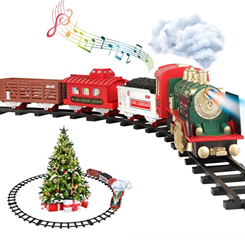 Sopu Train Sets for Kids, Electric Train Toy with Steam Locomotive Engine, Railway Kits, Cargo Cars & Tracks and Smokes, Lights & Sound Best Christmas Train Set for Boys Girls 3 4 5 6 7 8 9 10+ Years