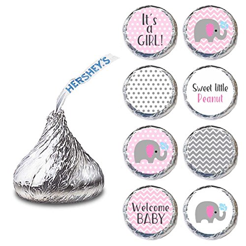 Baby Girl Elephant Labels for HERSHEY’S KISSES chocolates - Baby Shower Candy Stickers - Set of 240