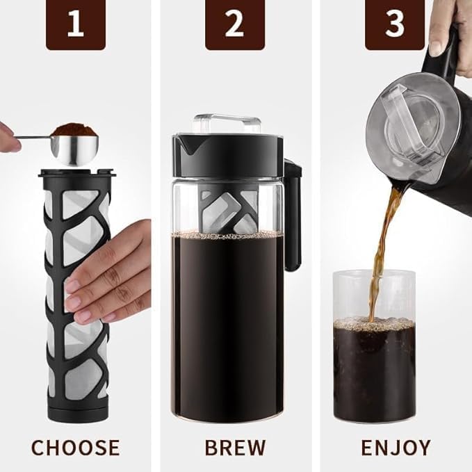 Image of Cold Brew Coffee Maker & Iced Tea Brewer - 1.3L Borosilicate Glass Pitcher with Reusable Mesh Filter - Easy to Clean, Dishwasher Safe - Ideal for Home & Travel
