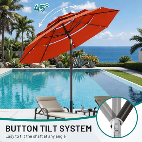 Image of AreShark 9ft 3 Tiers Patio Umbrella with Solar Lights, Outdoor Umbrella w / 32 LED Lights&8 Sturdy Ribs, Table Umbrella for Deck, Backyard, Pool (Orange)