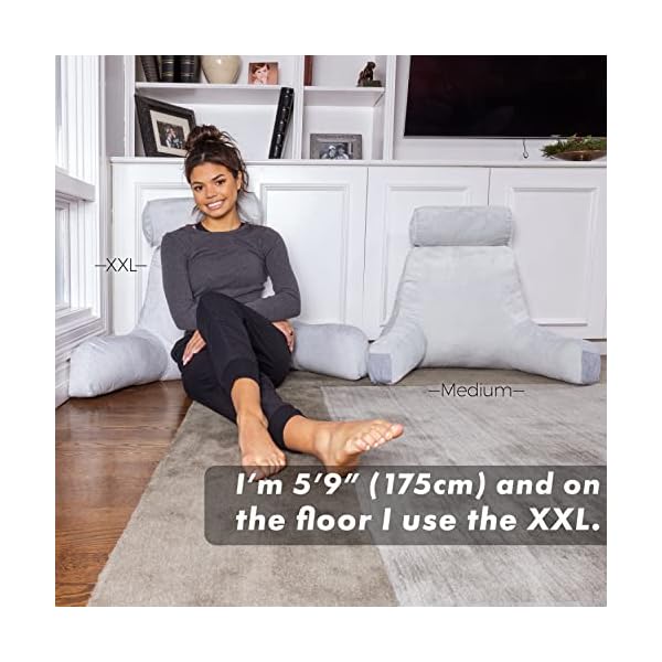 Husband Pillow XXL Light Grey Backrest with Arms Adult Reading Pillow