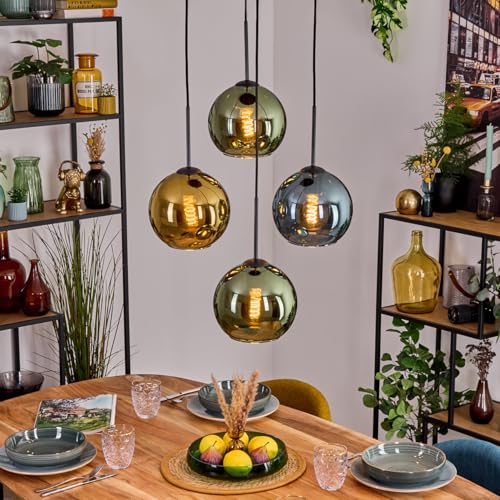 Suspension bleu, or, vert haut de gamme Koyoto | Lustre chic 4 globes