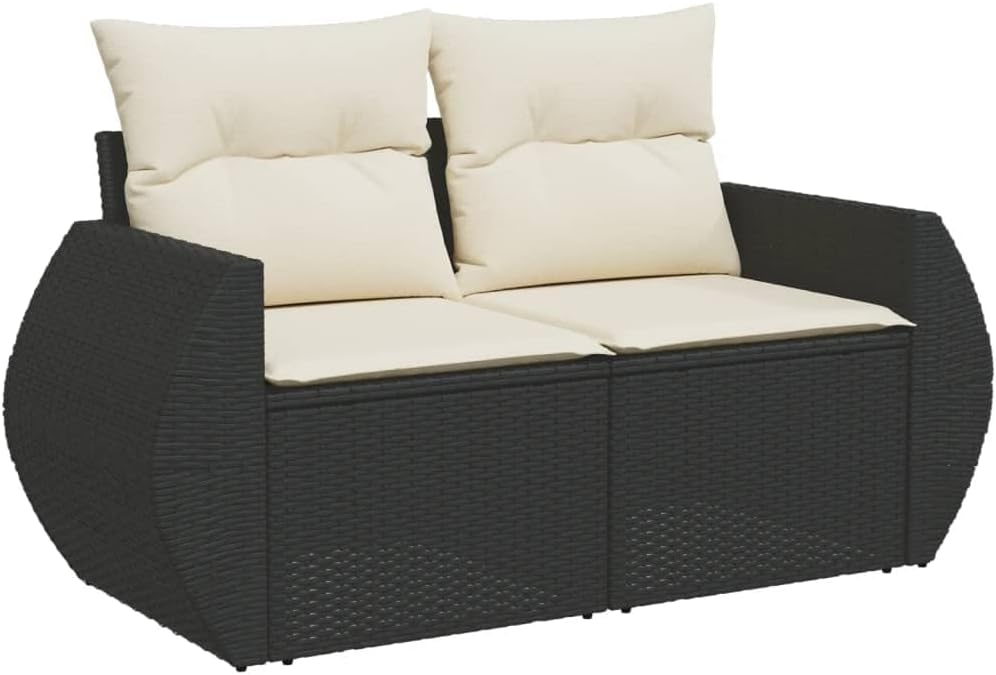2-Seater PE Rattan Garden Sofa with Hidden Storage, Modular Outdoor Loveseat for Patio, Balcony, Backyard, Black, Water-Resistant Cushions