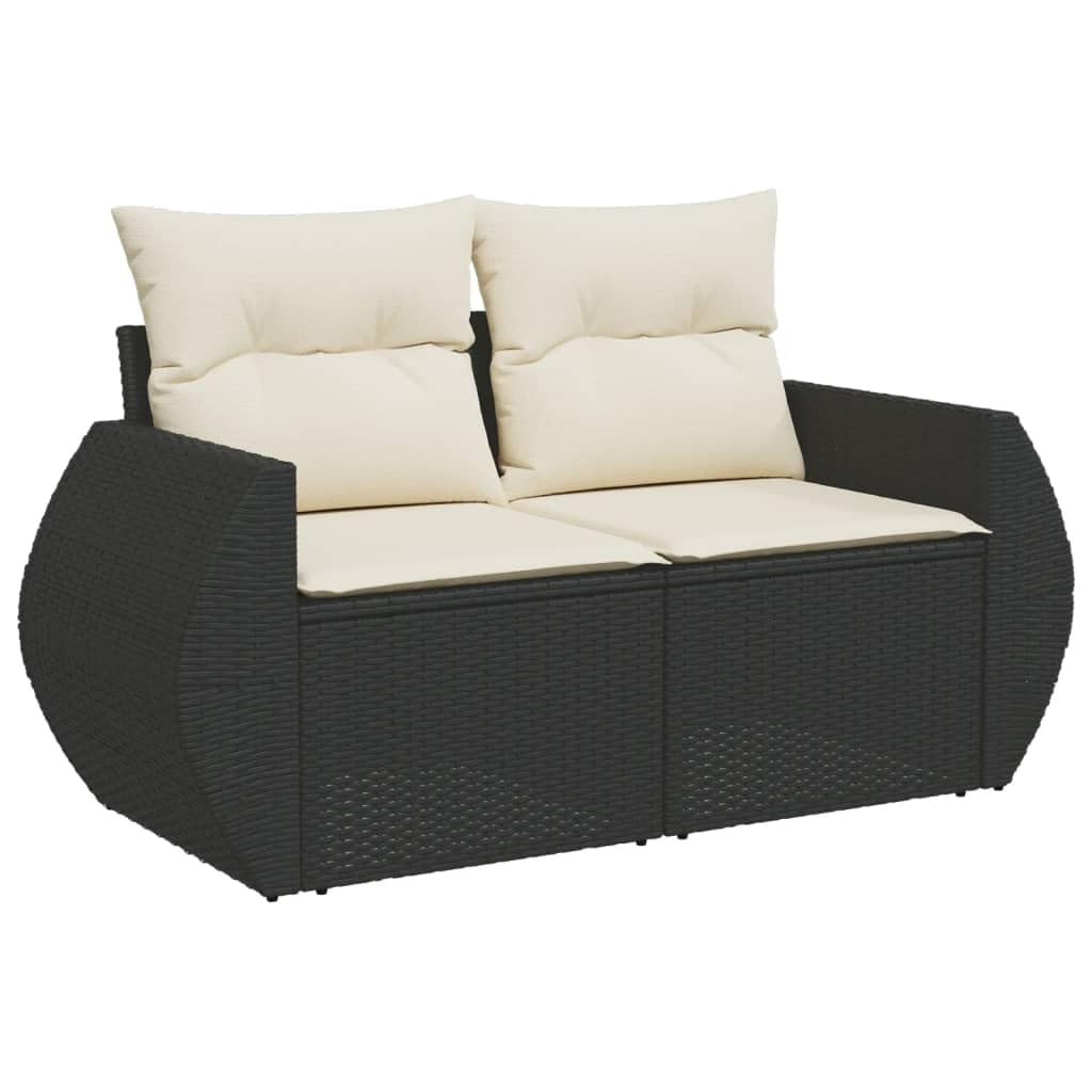Fengshui 2-osobowa sofa ogrodowa z polirattanu, czarna, z poduszkami
