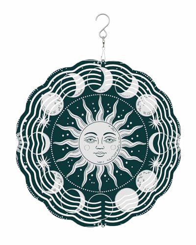 Abstract Wind Spinners, Sun Moon Starry Night Hanging Wind Spinners for Yard and Garden 3D Stainless Steel Metal Sculptures Crafts Ornaments 12 Inch