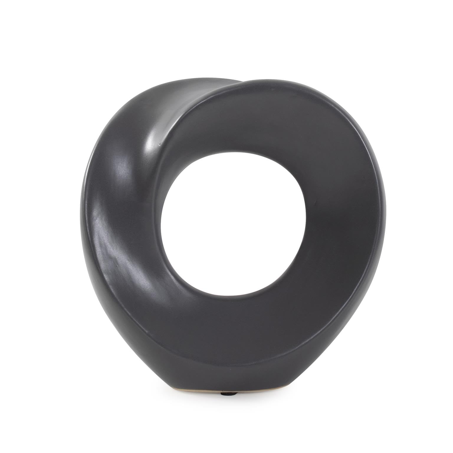 Howard Elliott Collection Henning Ceramic Sculpture, Matte Charcoal Gray Abstract Loop Design Decorative Accent for Table, Shelf or Console Decor, 8H x 7.75W x 2.75D, Gray