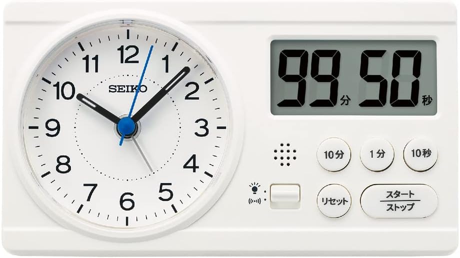 Seiko BC418W Alarm Clock, Table Clock, Educational Calculation, Hideo Kageyama Model, Study Time, White, 2.4 x 6.3 x 3.5 inches (60 x 160 x 88 mm)