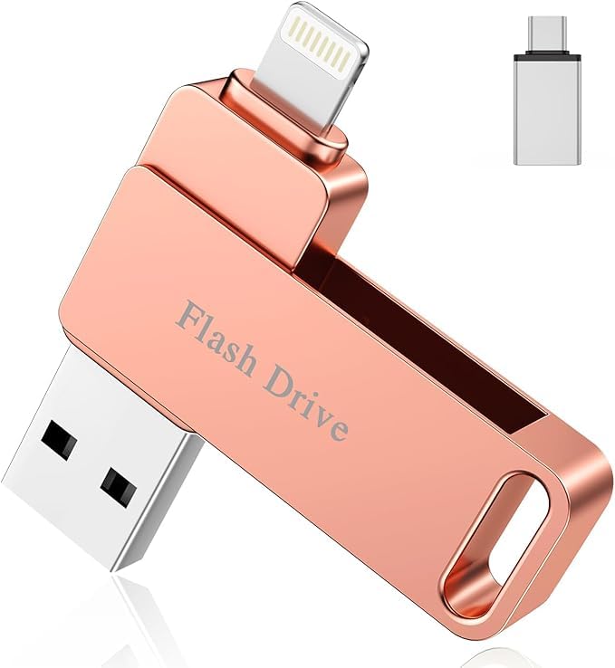 Memoria USB para iPhone 256 GB MFi Certified 3 en 1 Lápiz USB 3.0 Lightning memorias USB C Photostick Pen Drive Lápiz para iPhone/iPad/iOS/Android/Mac/PC – Memoria externa (rosa)