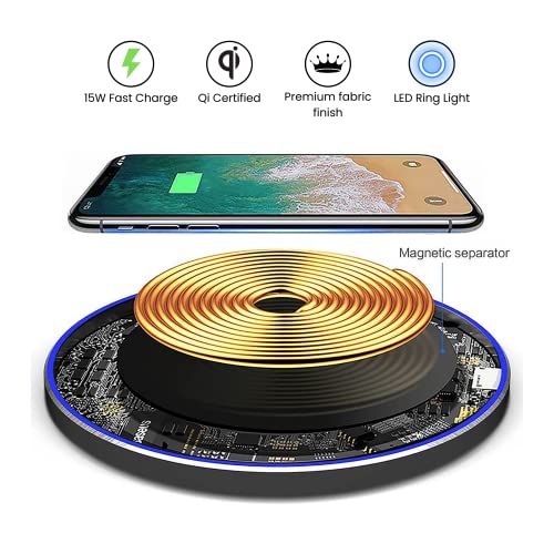 Image of SEVENAIRE W17 Wireless Charger, 15W Fast Charging, Type-C PD | Qi-Certified, for iPhone 13,12,11,X,8 Series, Galaxy S8 to S22 Series, Galaxy Note 20,10,9,8, OnePlus 8pro,9pro,10pro, Pixel 4,5,6