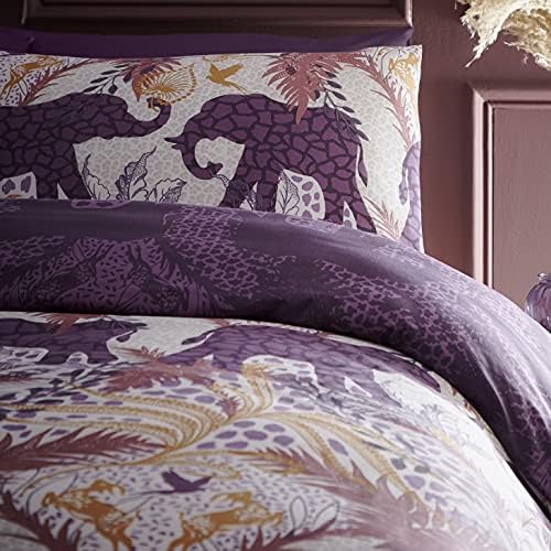 Portfollio Tropical Jungle Duvet Cover Indian Elephant Quilt Bedding Set Purple Plum Double
