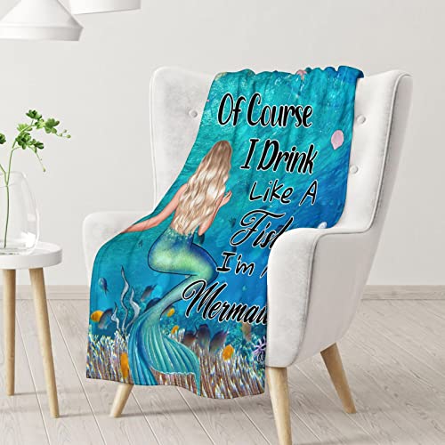 Mercuryelf Mermaid Throw Blanket - Soft, Fuzzy & Warm - 40x50 Inches Flannel Blankets for Travel, Office - Blue Nice Throws Gift for Girls
