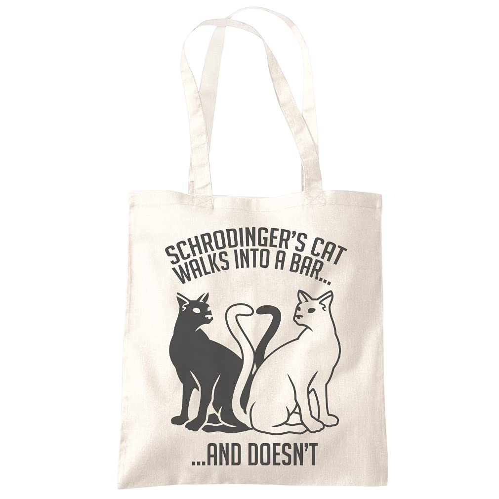HotScamp Schrodinger's Cat Walks Into A Bar And Doesn’t - Tote Shopping Bag - Physics Science Funny One size natural