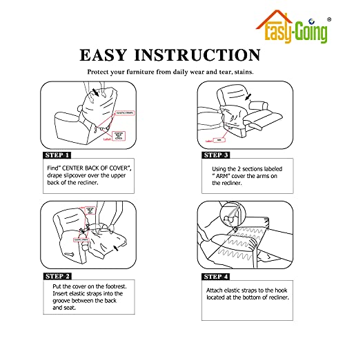 Image of Easy-Going 4 Pieces Microfiber Stretch Recliner Slipcover aa‚¬a€oe Spandex Soft Fitted Sofa Couch Cover, Washable Furniture Protector with Elastic Bottom Kids,Pet (Recliner,Gray)