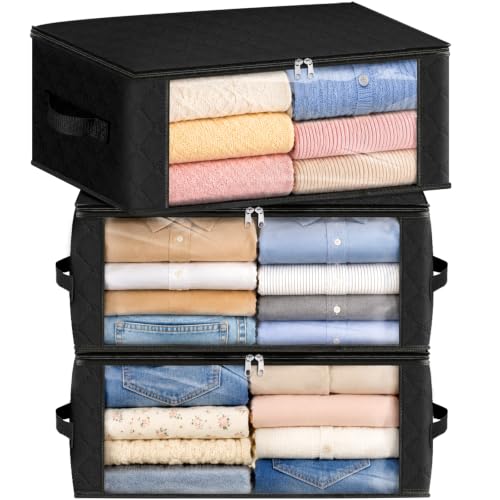 Image of Fab totes 35L Closet Organizers and Storage, Foldable Under Bed Storage Containers, Storage bags for Organizing Bedroom, Closet, Clothing,Organization with Handle (3 Pack,Black)