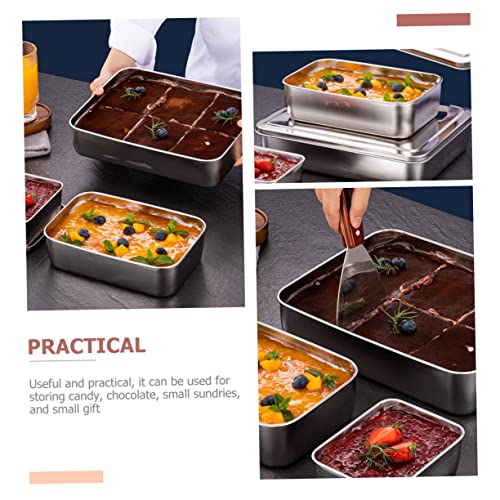 1 Set Household Baking Pan Baking Pans Nonstick Square Cake Pan Biscuit Tin Large Cookware Small Cake Lid Our Baking Dish with Lid Containers Tiramisu Mousse Stainless Steel Silver - Image 7