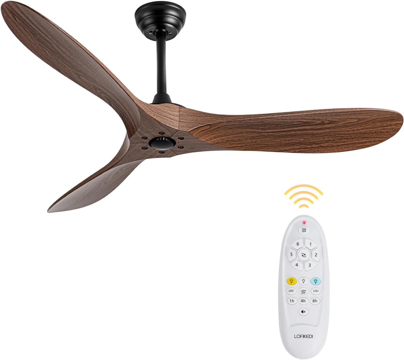 52 Inch Ceiling Fan with Remote Control, Reversible DC Motor, Noiseless, Energy-Efficient for Indoor and Outdoor Use, Woodgrain Finish Woodgrain 52"