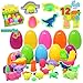 12 Prefilled Jumbo Easter Eggs (44 Pieces Total) with Clay Dough Doh and 3D Dinosaur Shapes for Basket Stuffers, Spring Gift Set Bundle, Easter Hunt Fillers, Party Favors, Classroom Prize Supplies