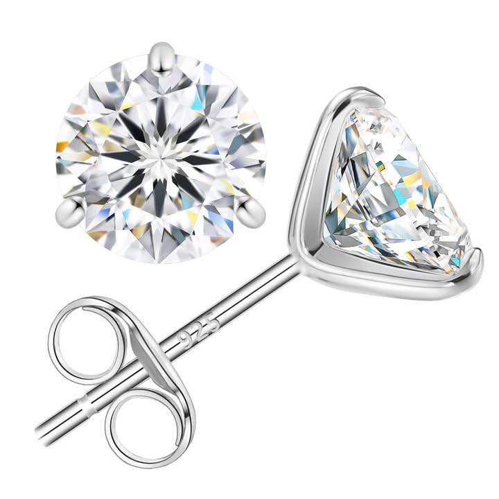 BREN Moissanite Earrings for Women and Men - 925 Sterling Silver Hypoallergenic Imitation Diamond Stud Earrings