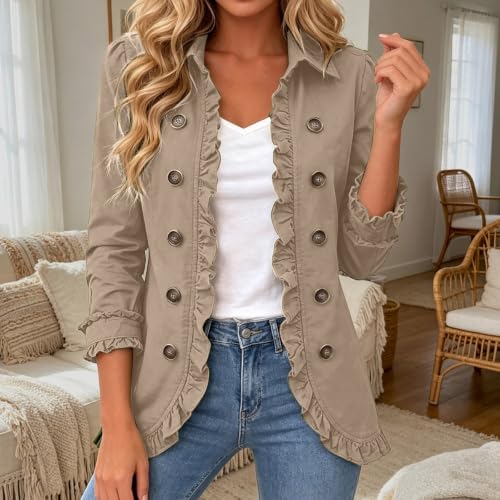 Women's Open Front Jackets Peplum Lapel Ruffle Jacket Long Sleeve Outwear - image 2