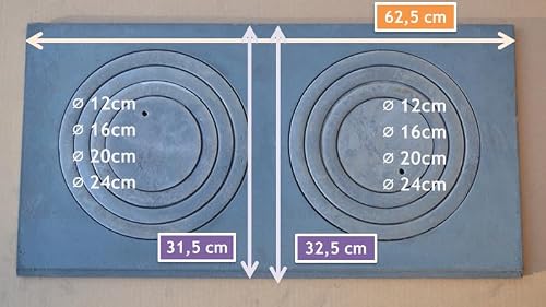 Miniatura 3 de Sezam Placa De Fundición Para Horno Con 2 Agujeros, 63 X 31,5 Cm, Placa De Carbón De Hierro Fundido Gris