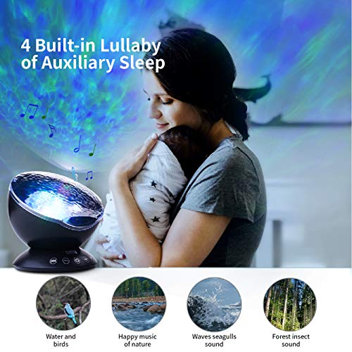Tomnew Ocean Wave Projector, Night Light Projector With Remote Control Timer 8 Colors Led Lighting Modes Music Speaker Water Lamp For Kids Adults Bedroom Living Room Party Decorations (Black) #TOP3
