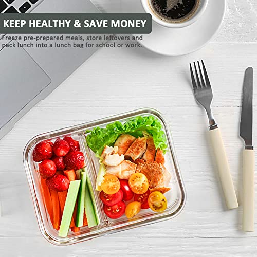 [8-Pack,29 Oz]Glass Meal Prep Containers 2 Compartments, Airtight Glass Lunch Bento Boxes With Lids, Glass Food Storage Containers, Bpa-Free, Microwave, Oven, Freezer And Dishwasher Friendly #TOP1