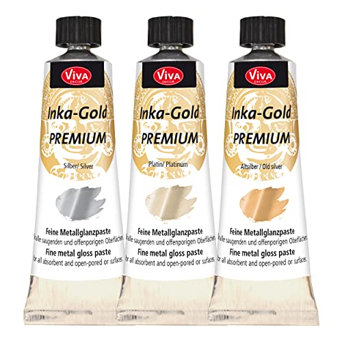 Viva Decor Inka Gold Premium 3 x 40g Set – Silberne Glanzwelt – Wischmetall und Gilding Wax für Glanzeffekte auf Holz, Leinwand, Ton und Beton, schnell trocknend für Patina-Effekte und DIY