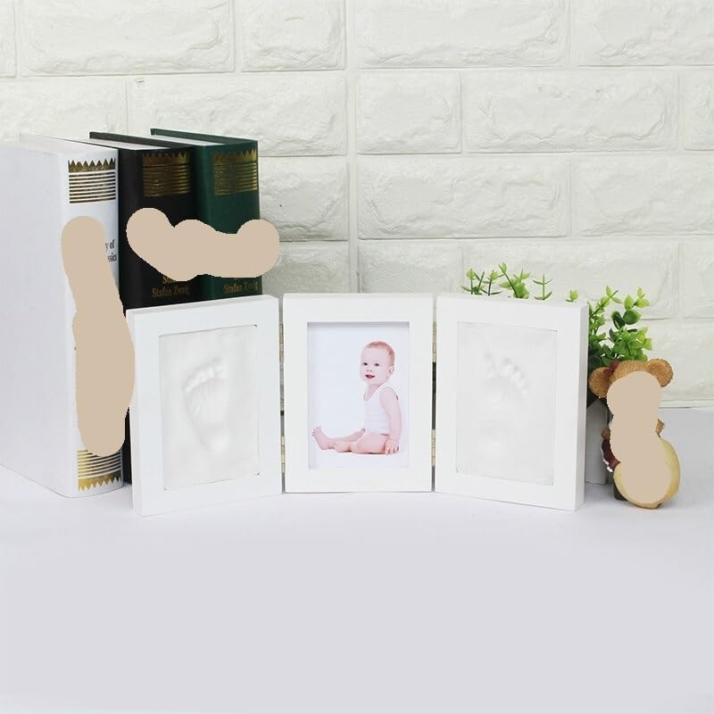 Marco lindo de la foto del bebé huella pie o mano impresión moldeada Set DIY Huella Inkpad suave arcilla reparto entre padres e hijos huellas dactilares
