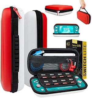 Orzly Carry Case for Nintendo Switch Lite with Game Cartridge Holders and Large Dual Pocket for accessories - Blue Turquoise Edition