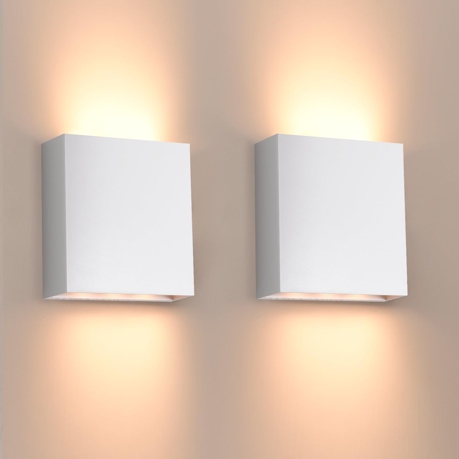 FUDESY LED Wall Lights, Up Down Outdoor Lights Mains Powered 2 Pack White