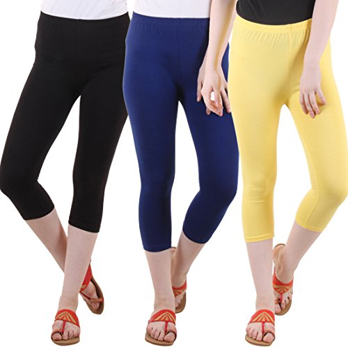 Image of DIAZ Women's Super Combed Cotton Elastane Stretch Slim Fit Printed Capri -Pack of 3