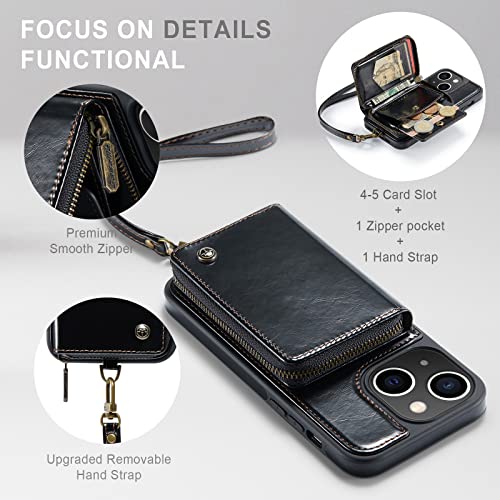 Dtrain Wallet Case Compatible With Iphone 14,Pu Leather Flip Case With Lanyard Strap Wristlet,Rfid Credit Card Holder And Zipper Pocket For Women And Man(Black) #TOP3