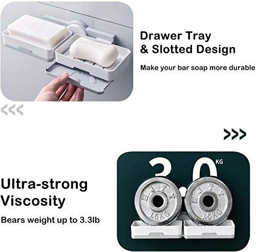 JIALTO Plastic Wall Mounted Double Layers Soap Dish Saver with Drain Tray, Adhesive Sponge Holder No-Drilling Soap Holder for Shower Bathroom Kitchen - Multicolour (Image - 3)