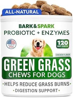 BARK&SPARK All-Natural Grass Burn Spot Chews for Dogs - Pee Lawn Spot Saver - Grass Restore Treats - Dog Urine Neutralizer Solution for Grass Burn Spots - Green Grass Dog Chews - Made in USA - 120Ct