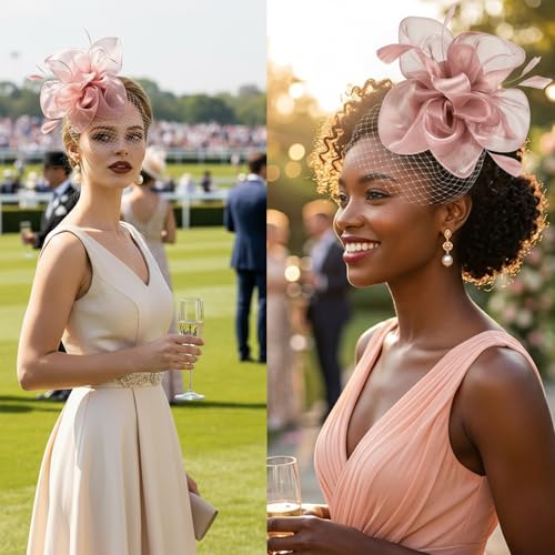 Image of DRESHOW Fascinators Hat Feather Headband Women's Fascinators Tea Party Headwear with Clip Flower Head Band for Girls & Women